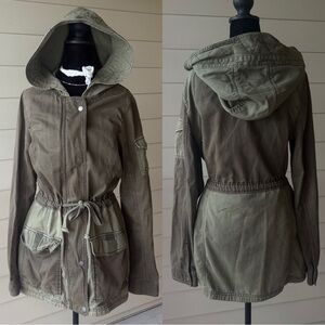 Hollister Olive Green Women's Utility Jacket with Hood & Tie Waist